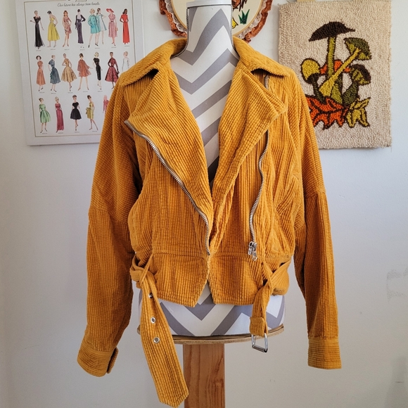 Free People | Slouchy Golden Yellow Corduroy Dolman Sleeve Moto Jacket - Picture 1 of 8